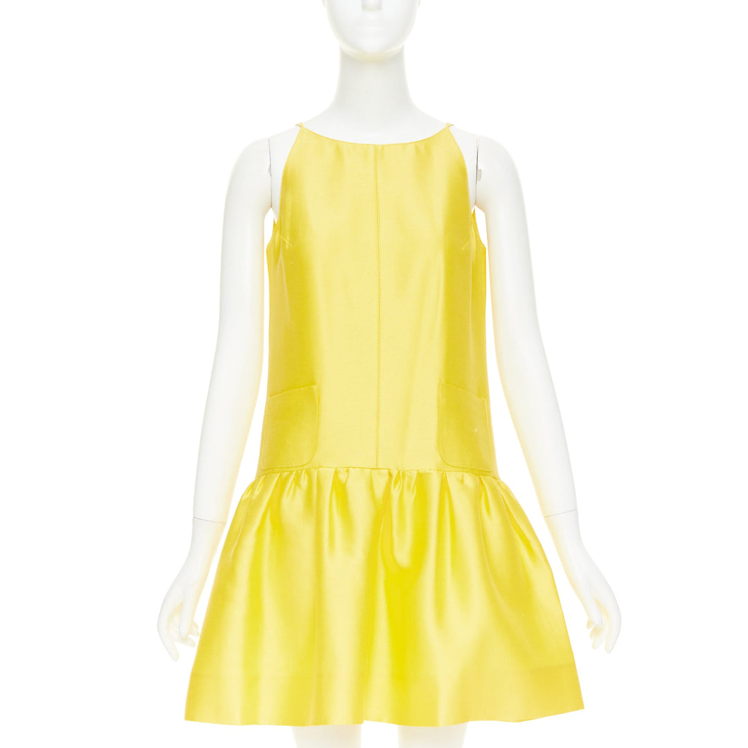 OSCAR DE LA RENTA R08 yellow cotton silk sleeveless drop waist dress US4 XXS