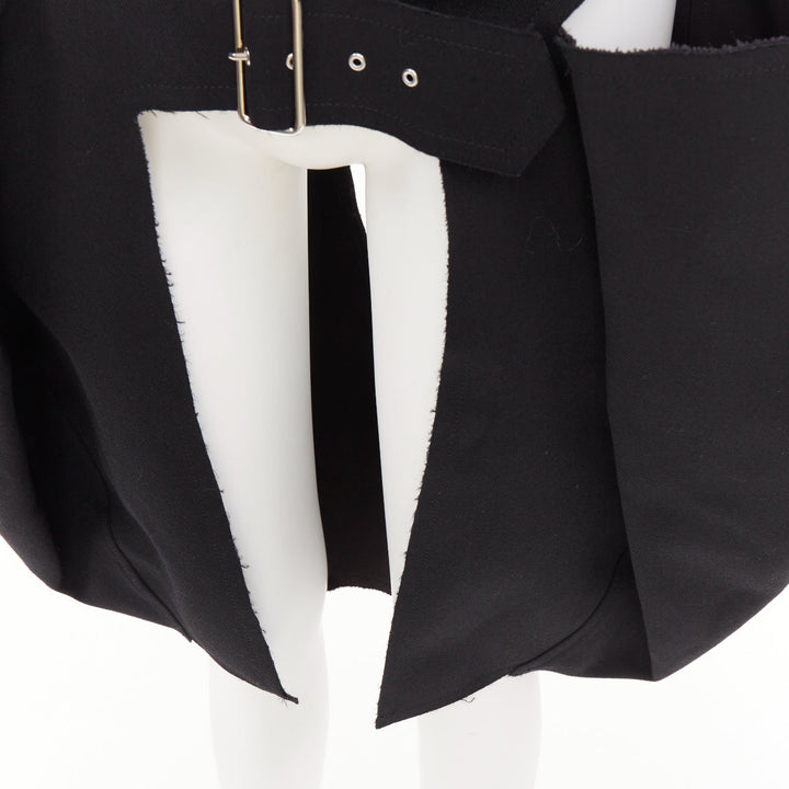 rare COMME DES GARCONS 2019 black wool multi buckle cut out pannier skirt XS