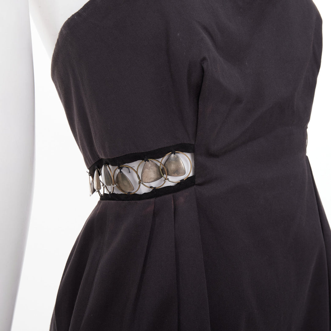 CHLOE 2011 aged chain embellishments pleated cut out strapless dress FR36 S