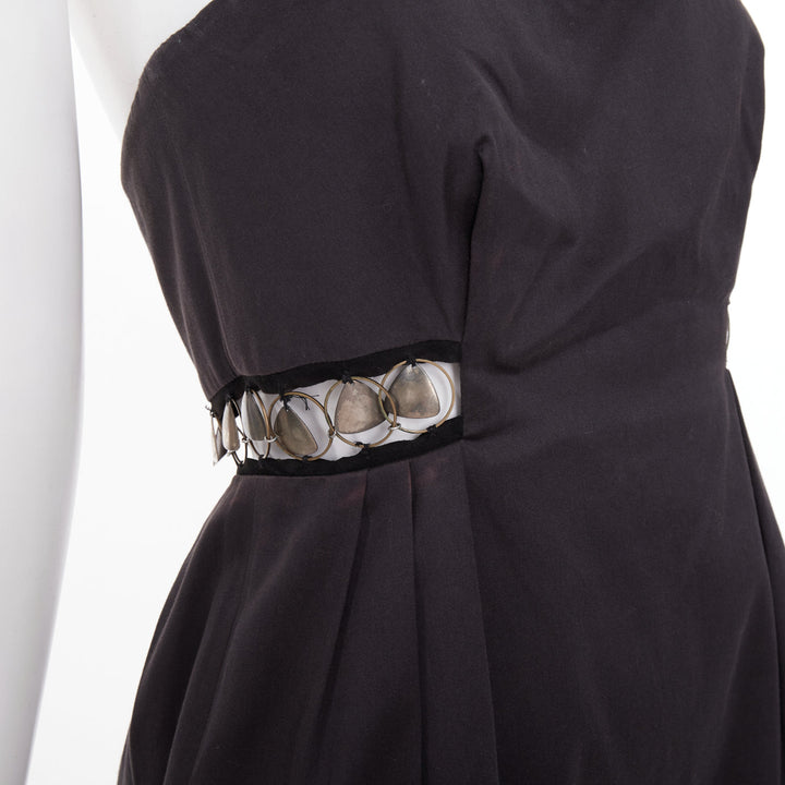 CHLOE 2011 aged chain embellishments pleated cut out strapless dress FR36 S