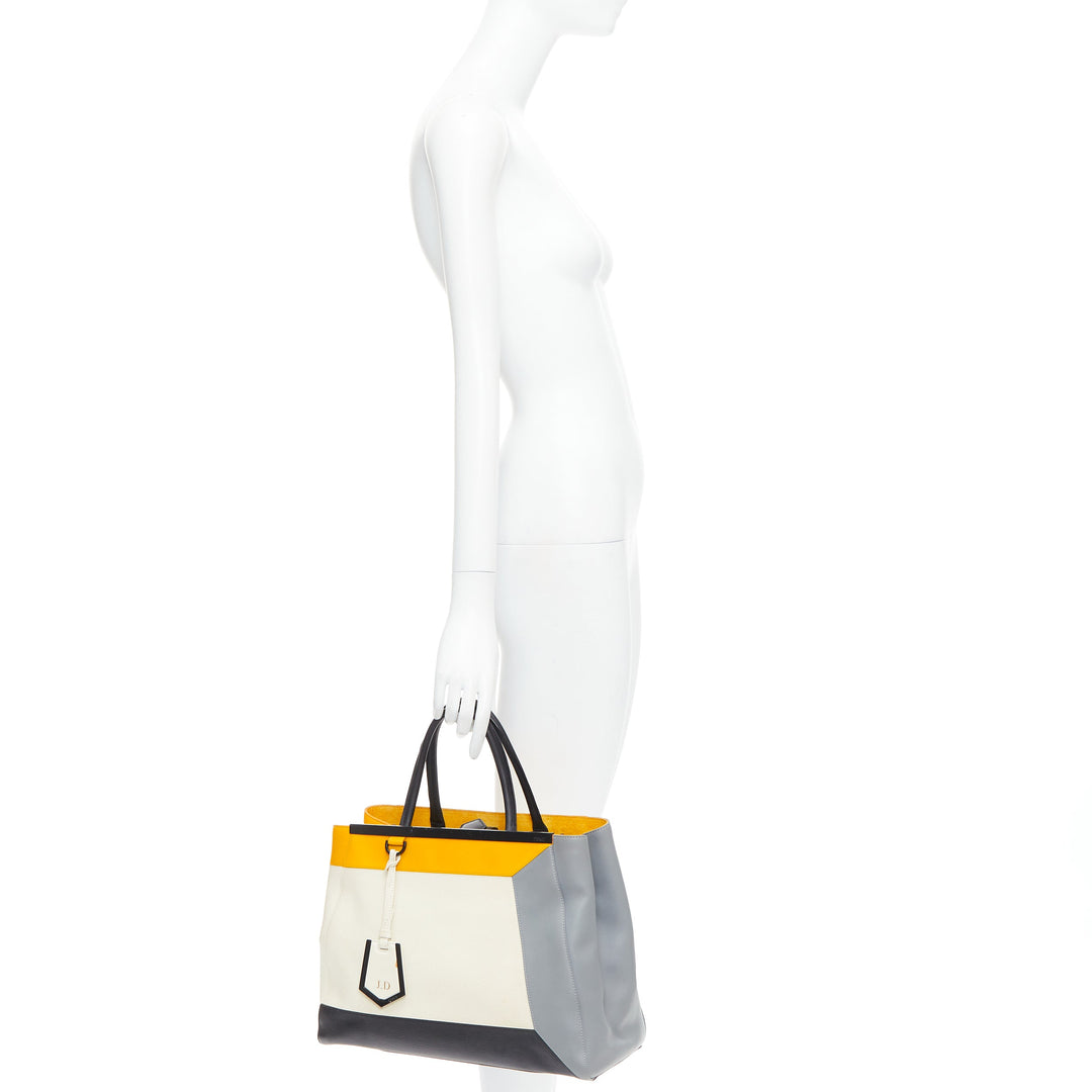 FENDI 2Jours yellow grey black leather tricolor colorblock tote bag