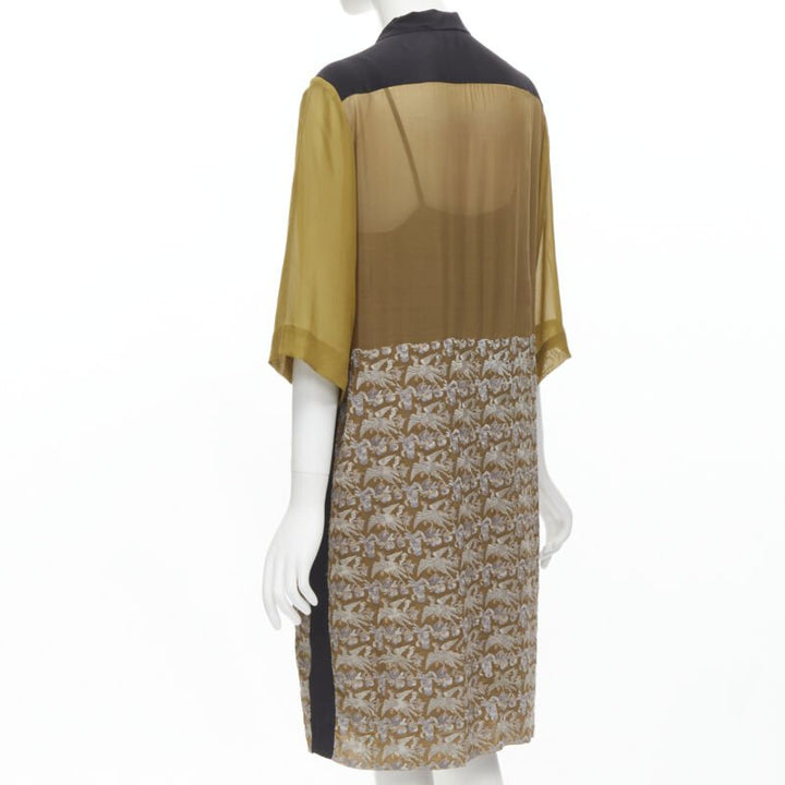 Female mannequin wearing Dries Van Noten 2012 Gold 100% Silk Women Cocktail Dresses in Size FR36 | Available at JHROP