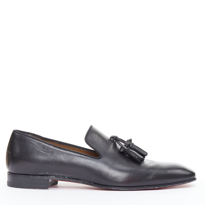 CHRISTIAN LOUBOUTIN Dandelion black tassel smooth leather loafers  EU41.5