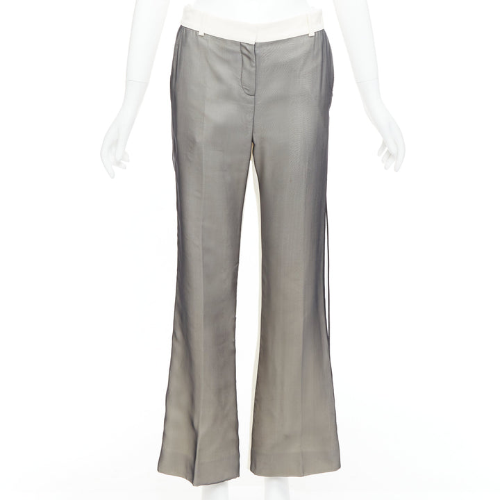 CELINE Phoebe Philo black cream sheer silk overlay wide pants FR34 XS