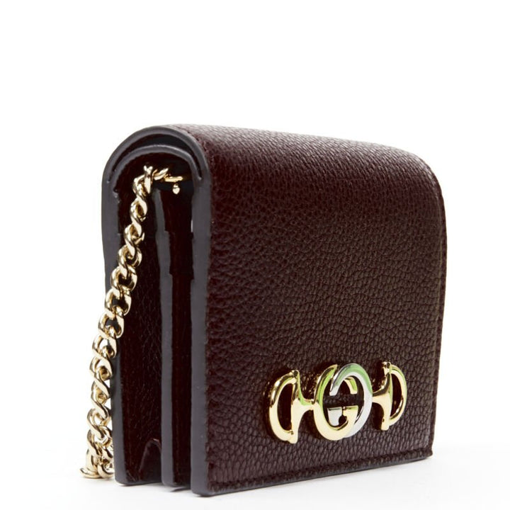 GUCCI 570660 Zumi burgundy red GG Horsebit bi-fold wallet on chain mini bag