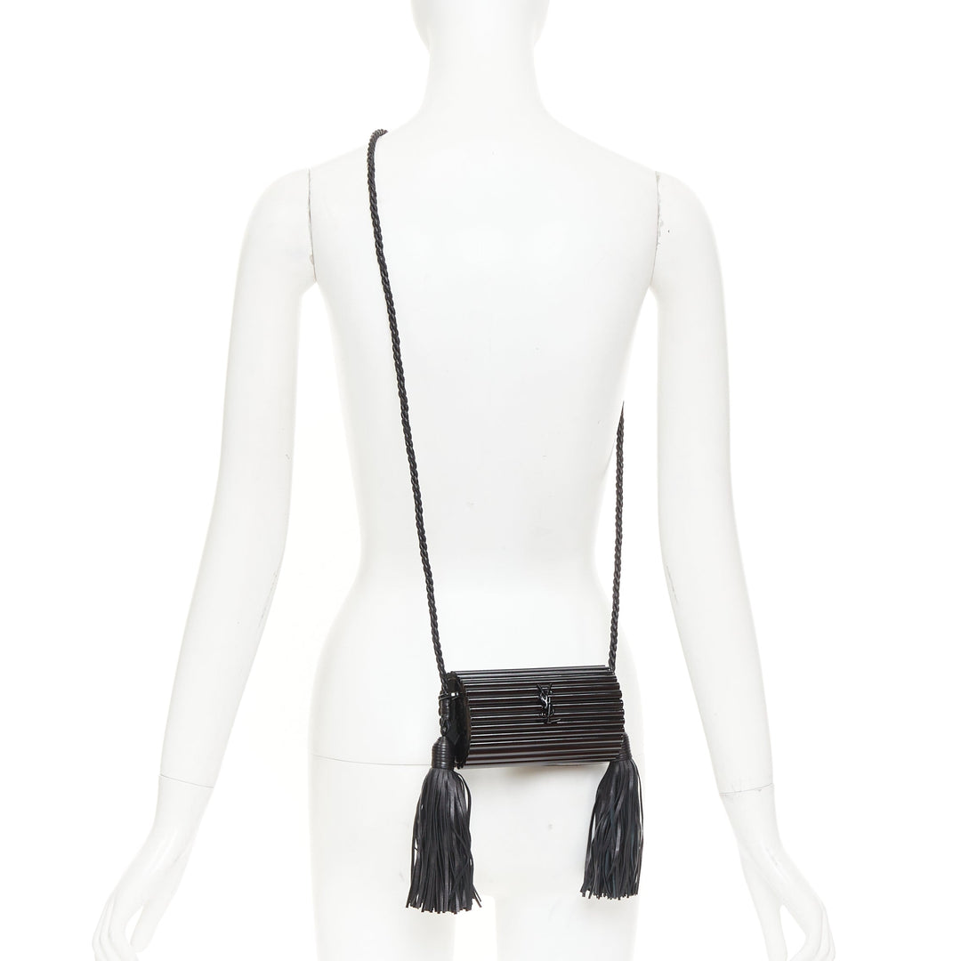 SAINT LAURENT 2016 Opium Box black plexiglass tassel minaudiere box clutch bag