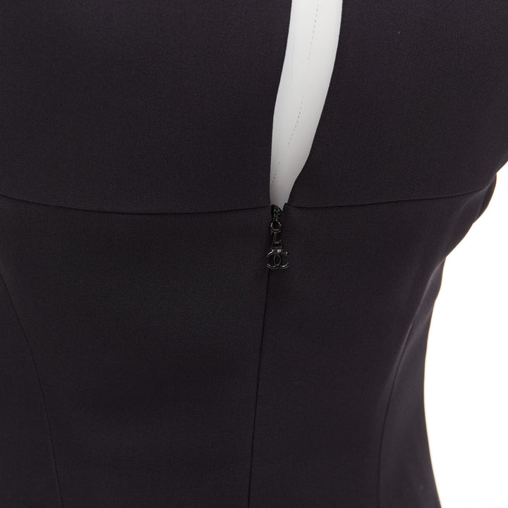 CHANEL 08P black 100% silk ruched front boned waist shift dress FR34 XS