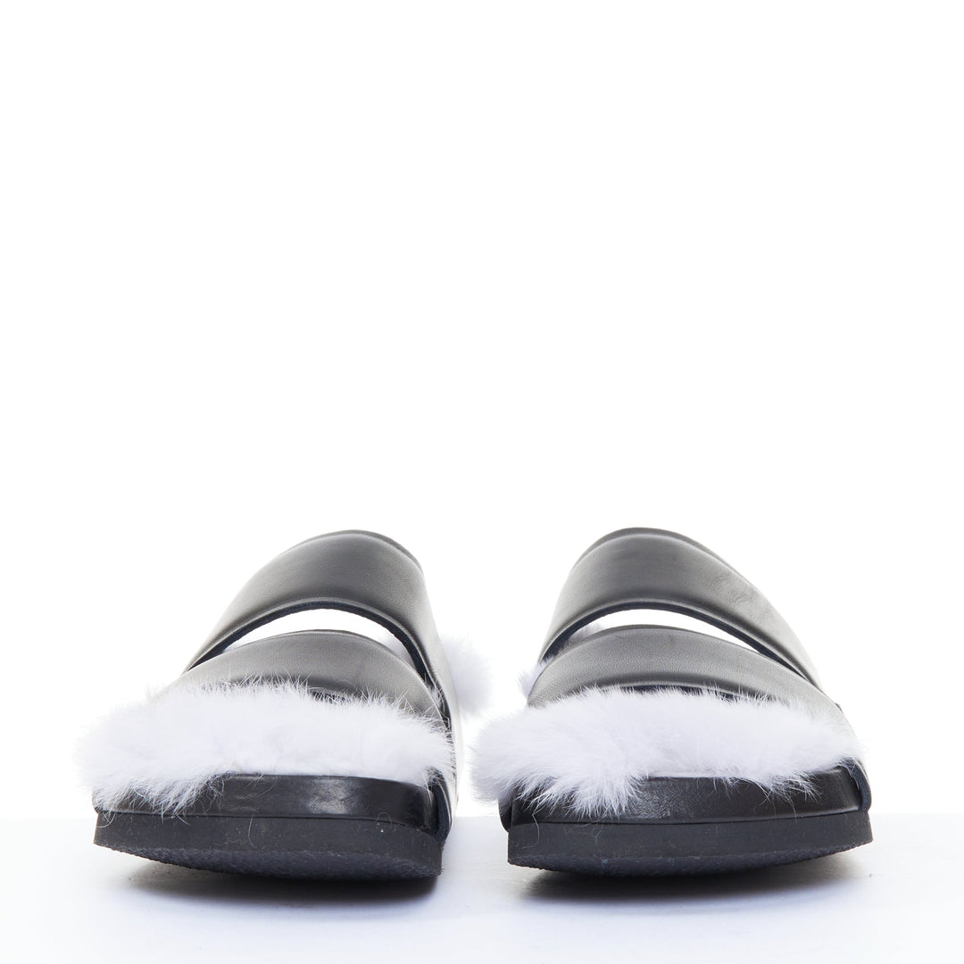 CELINE 2013 Phoebe Philo Runway black leather lilac shearling slide sandals EU37