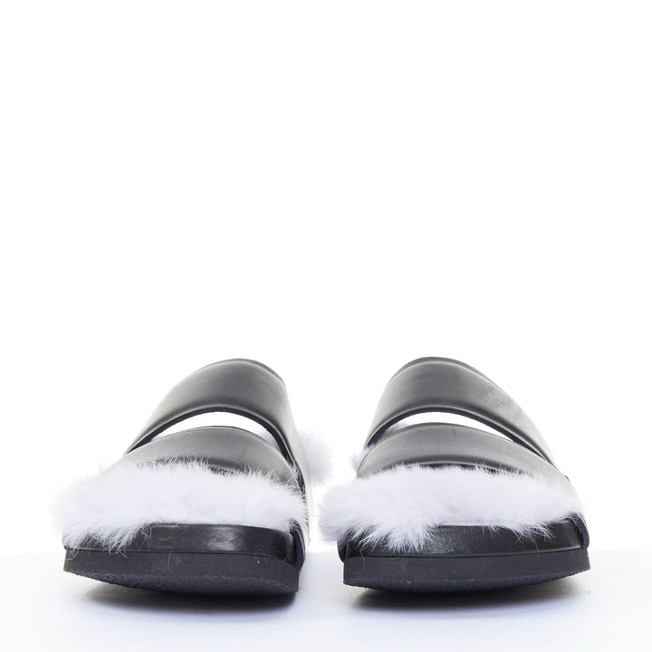 CELINE 2013 Phoebe Philo Runway black leather lilac shearling slide sandals EU37