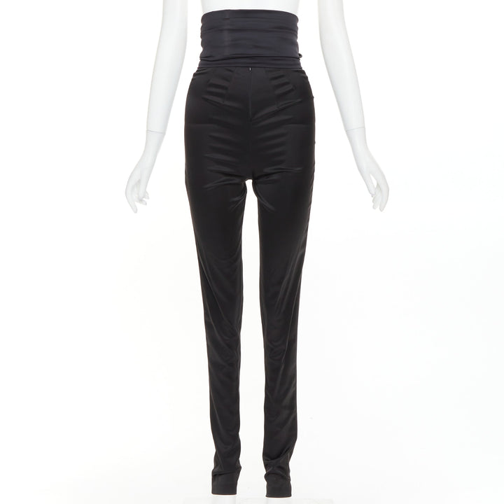 ALEXANDRE VAUTHIER black shiny high waisted wide cummerbund belt pants