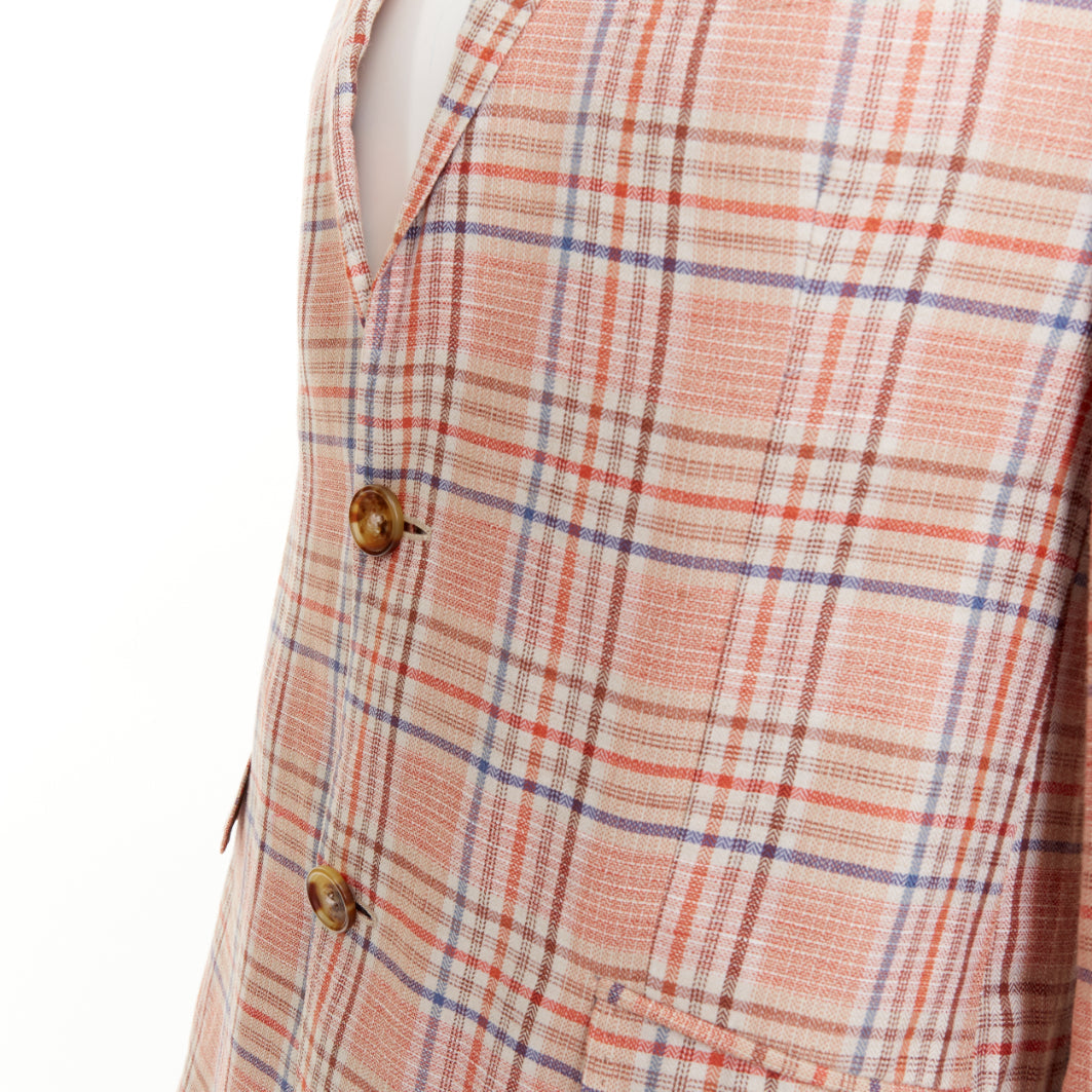ETRO Superleggera pink blue checkered linen cotton summer blazer IT50 L
