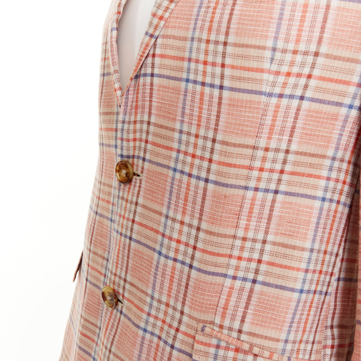 ETRO Superleggera pink blue checkered linen cotton summer blazer IT50 L