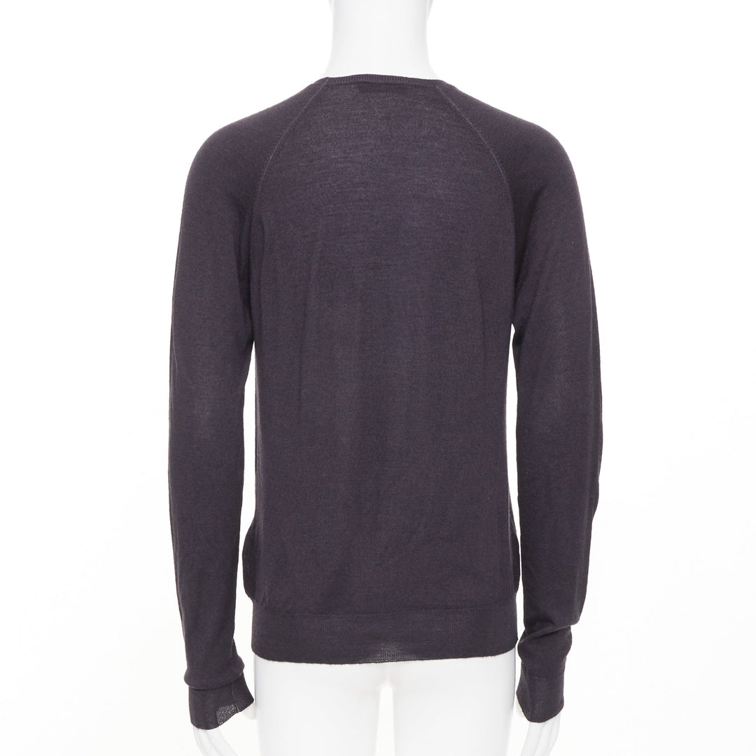 PRADA 2008 dark charcoal grey sheer wool silk blend long sleeve sweater IT46 S