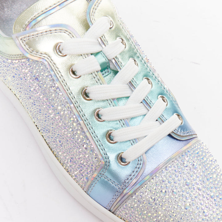 CHRISTIAN LOUBOUTIN Louis Junior Strass Flat Iridescent crystal low sneaker EU43