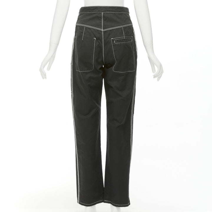 ISABEL MARANT black white cotton topstitch pocketed carpenter pants FR36 S