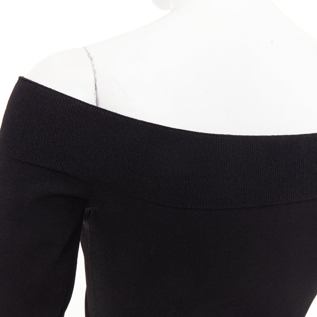 ALEXANDER MCQUEEN black off shoulder ribbed knit half sleeves cropped sweater