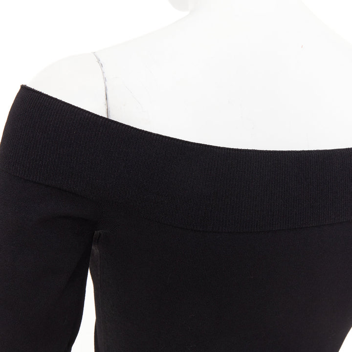 ALEXANDER MCQUEEN black off shoulder ribbed knit half sleeves cropped sweater