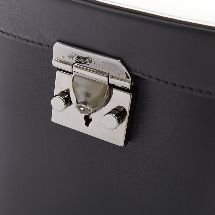 MARK CROSS Benchley smooth black calfskin silver metallic handle bucket bag