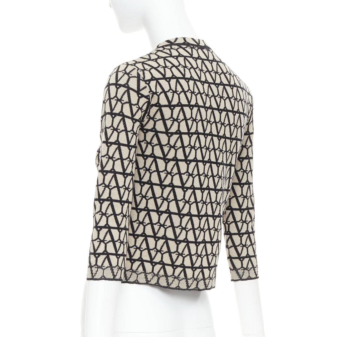 VALENTINO 2023 Toile Iconographe monogram beige black wool cropped cardigan S