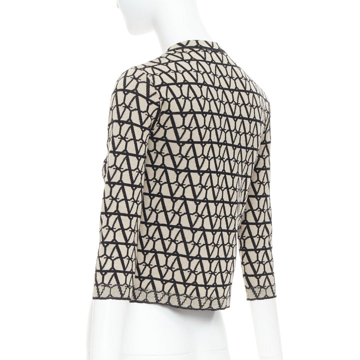 VALENTINO 2023 Toile Iconographe monogram beige black wool cropped cardigan S