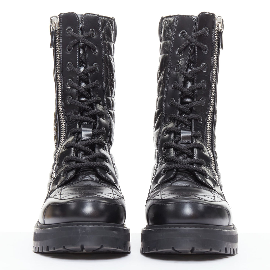 CHRISTIAN DIOR D-Leader black cannage quilted combat boots EU38