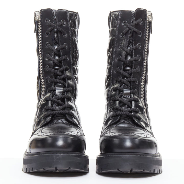 CHRISTIAN DIOR D-Leader black cannage quilted combat boots EU38