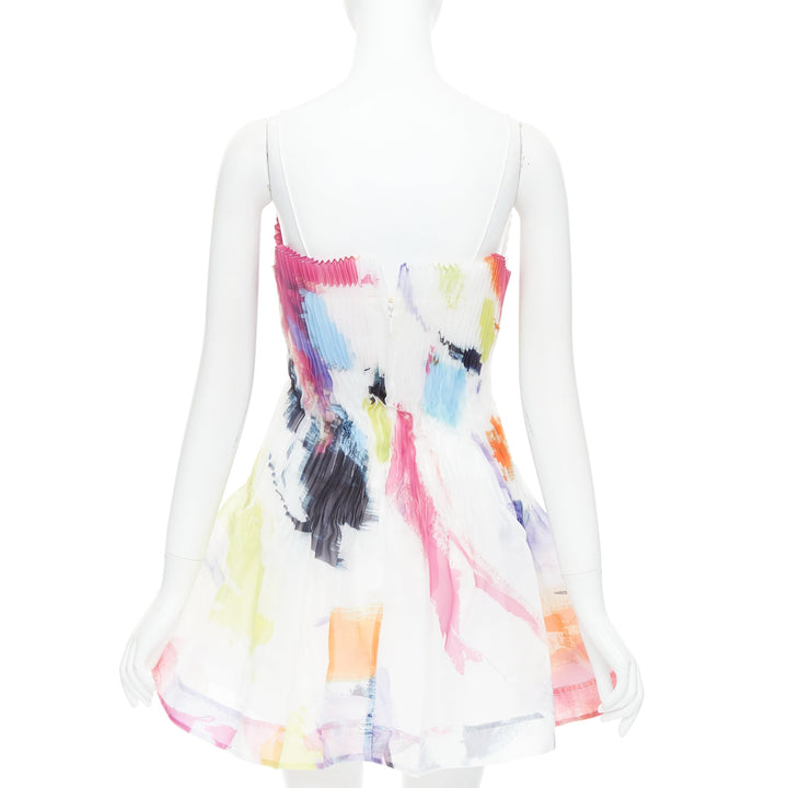 AJE Celestial white multicolor abstract paint print pleated mini dress UK4 XXS
