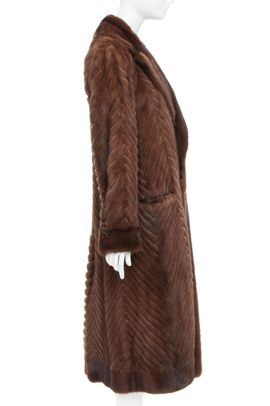 DOLCE GABBANA Alta Sartoria brown chevron cut mink fur silk lined coat IT34 XXS
