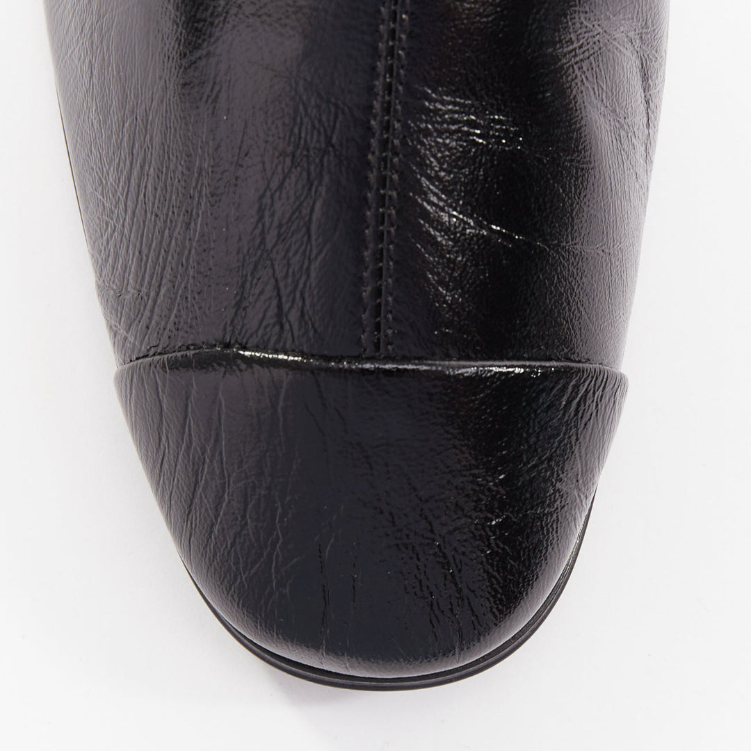 CHANEL 2019 Lami Fantasy black crinkled calfskin gold CC  chelsea boots EU39.5
