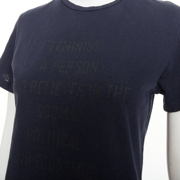 DIOR 2017 Runway Feminist Definition slogan navy cotton linen knit tshirt XS