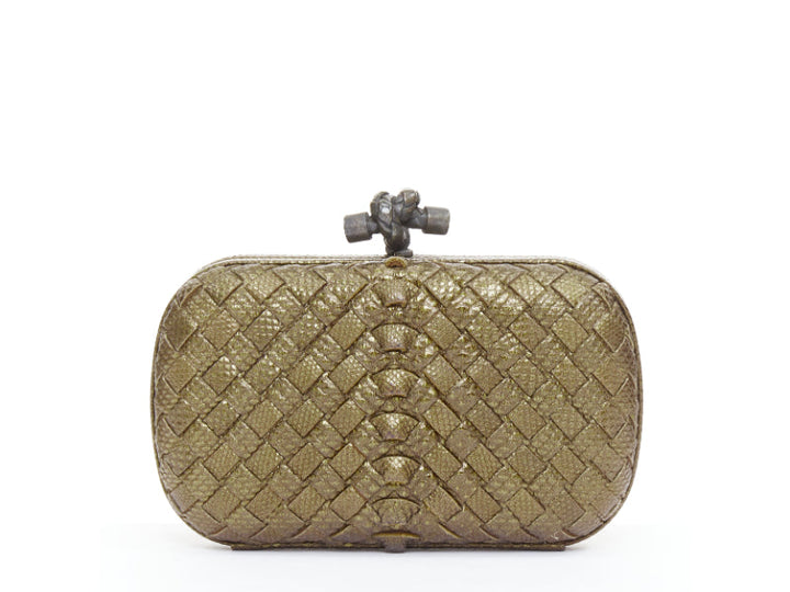 BOTTEGA VENETA Intrecciato Knot bronze brown woven ayers leather box clutch