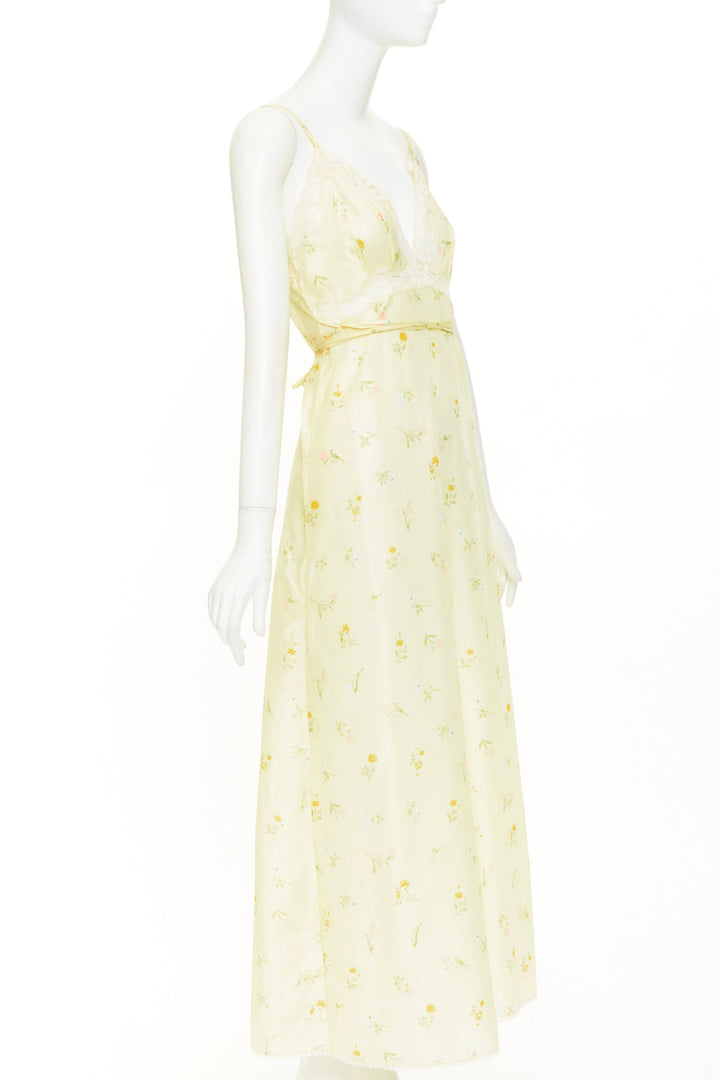 CHRISTIAN DIOR Vintage pastel yellow floral lace sleepwear nightgown dress S