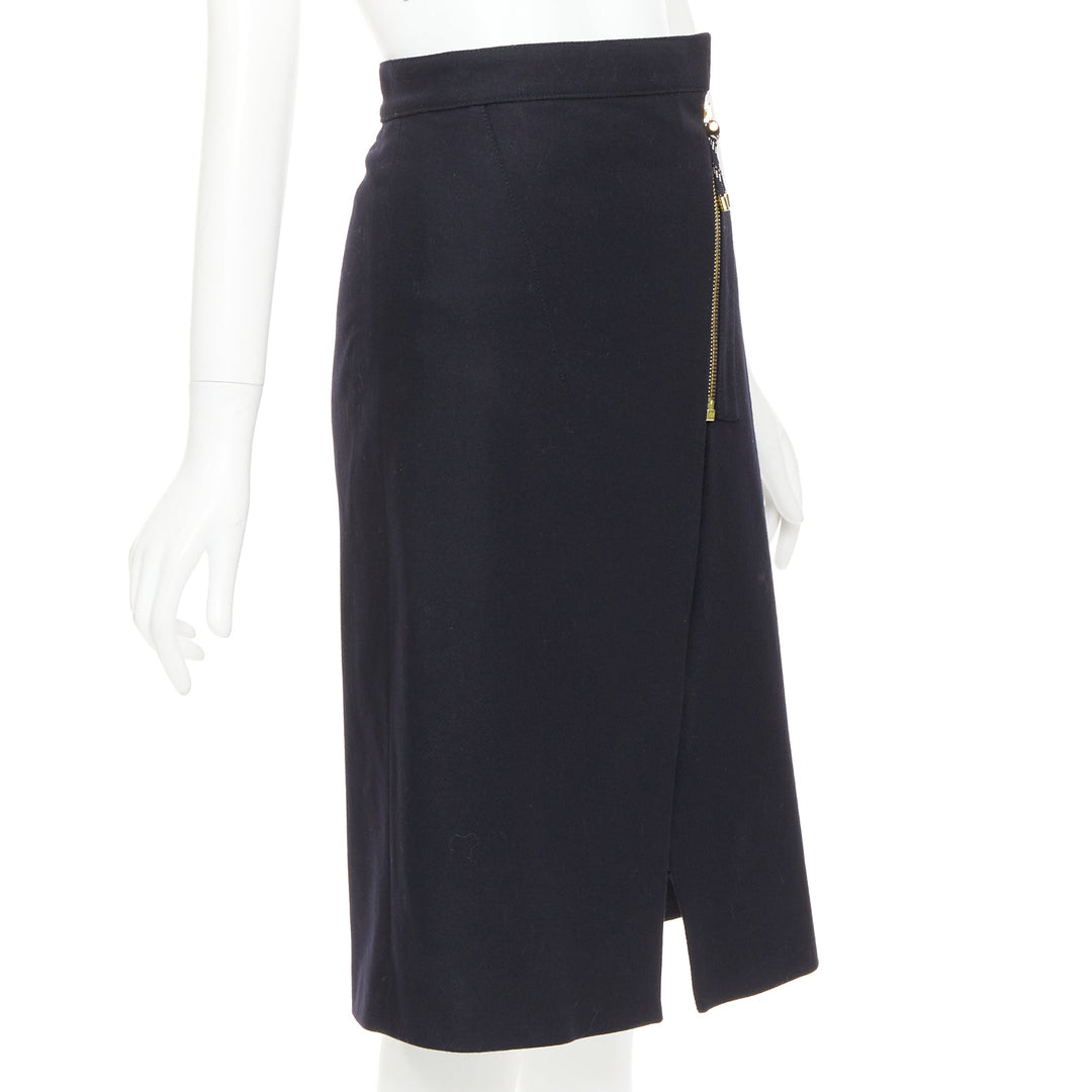 ACNE STUDIOS 2016 Panna Wool black silver asymmetric zip knee skirt FR32 XXS