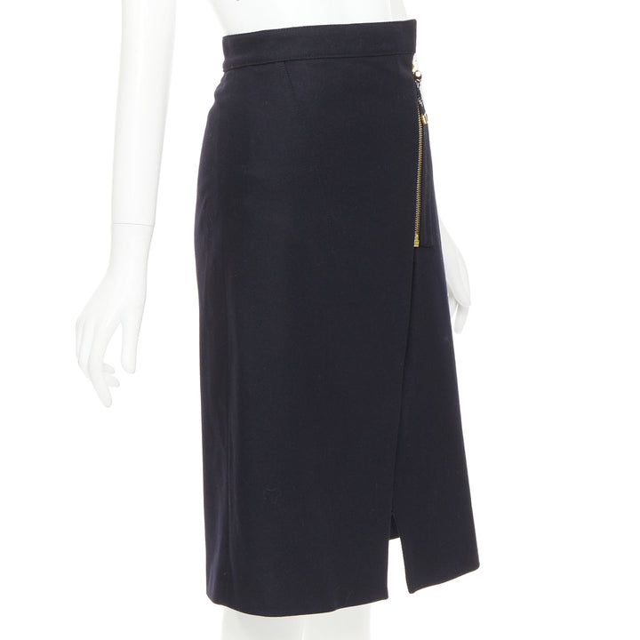 ACNE STUDIOS 2016 Panna Wool black silver asymmetric zip knee skirt FR32 XXS
