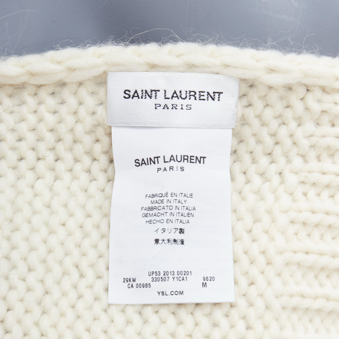 SAINT LAURENT 2013 Hedi Slimane cream virgin wool aztec long wrap scarf