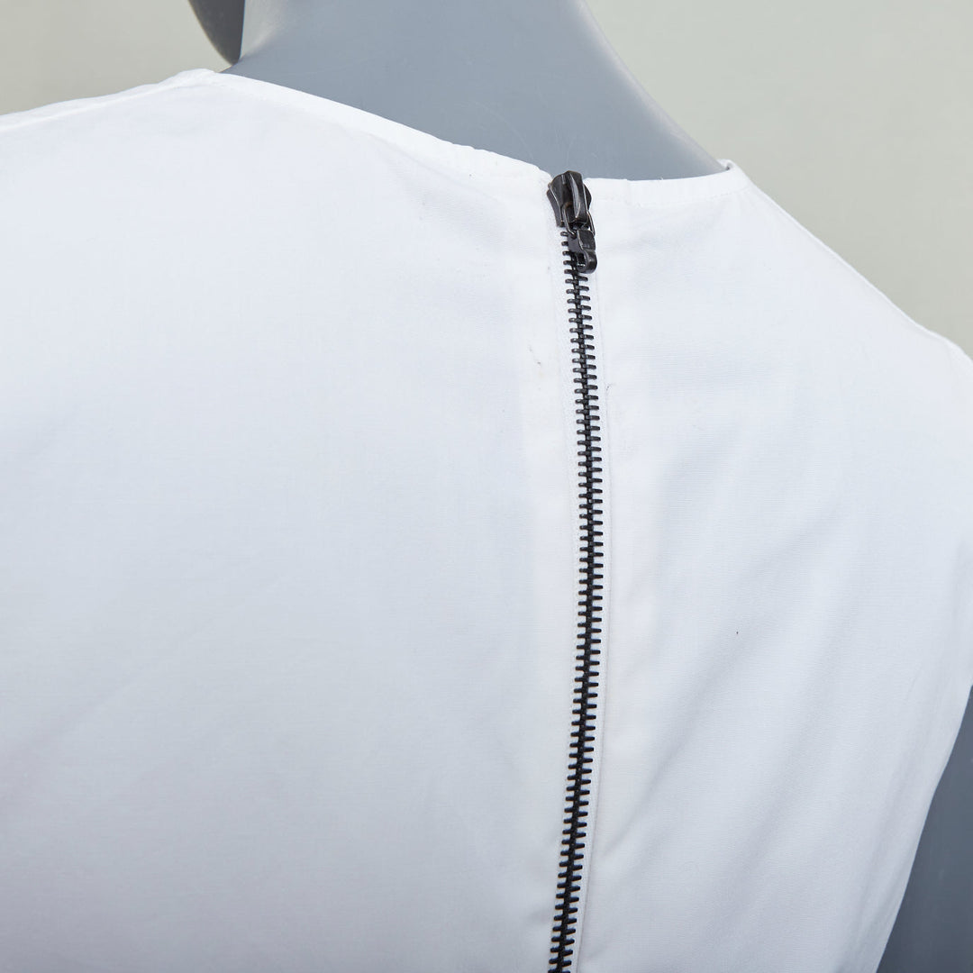 LOUIS VUITTON white poplin ruffle chest panel sleeveless top shirt FR38 M