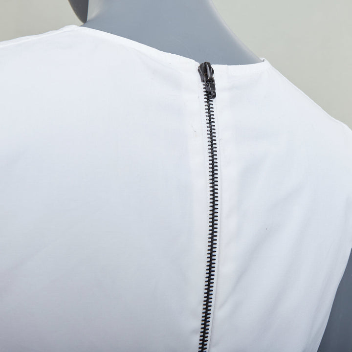 LOUIS VUITTON white poplin ruffle chest panel sleeveless top shirt FR38 M