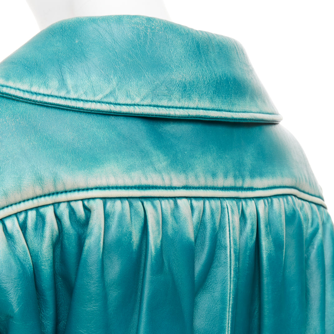 rare MIU MIU 2018 Runway green wash distress lambskin oversized jacket IT36 XXS