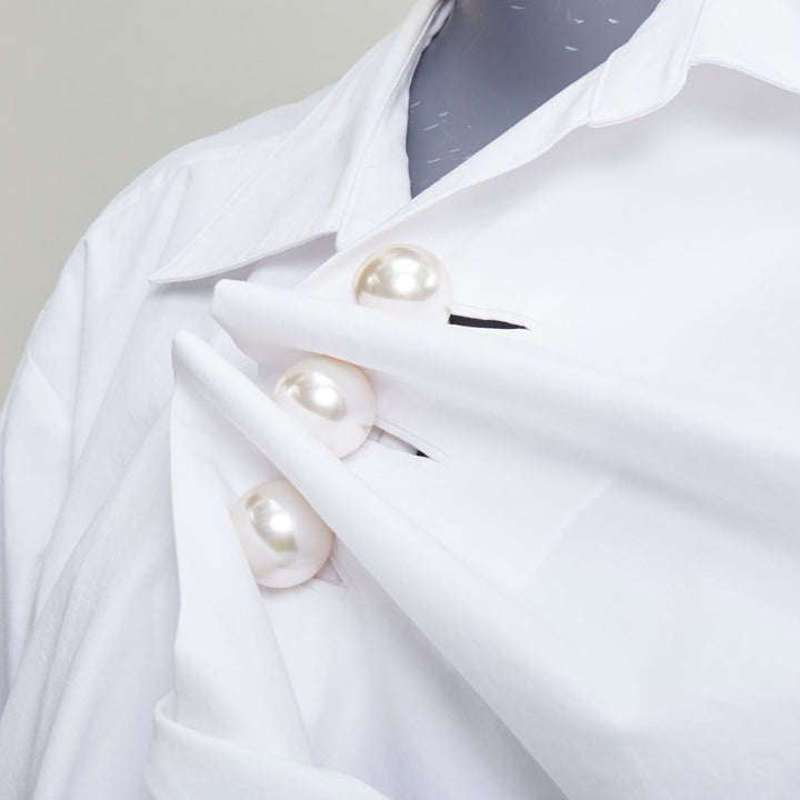 KIMHEKIM Tonight Venus gathered pearl button asymmetric oversized shirt FR36 S