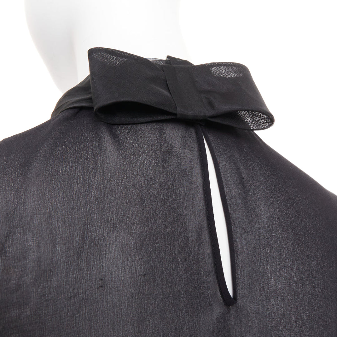 VALENTINO black silk georgette sheer draped high collar ruched blouse top UK6 XS