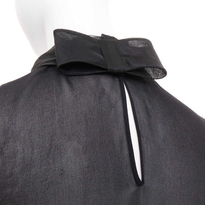 VALENTINO black silk georgette sheer draped high collar ruched blouse top UK6 XS