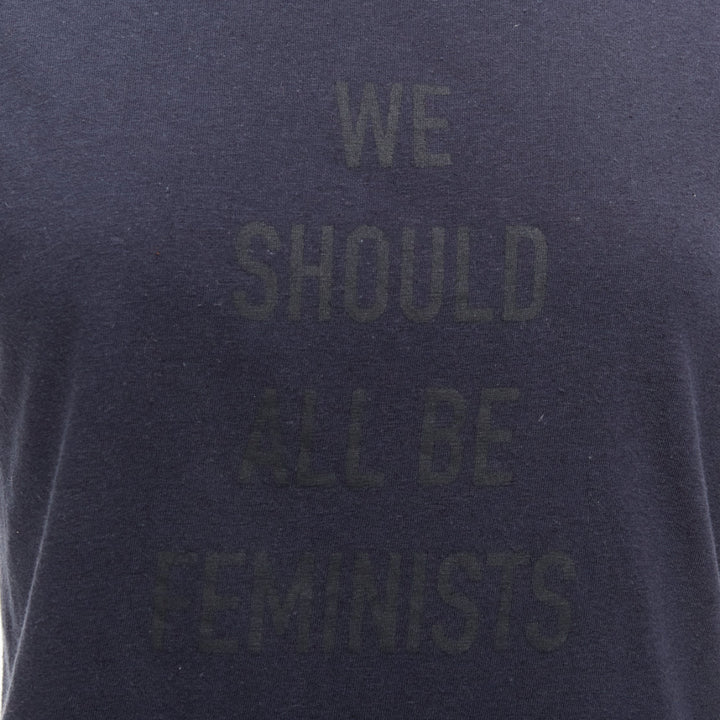 CHRISTIAN DIOR WE Should All Be Feminists washed navy cotton linen tshirt XS