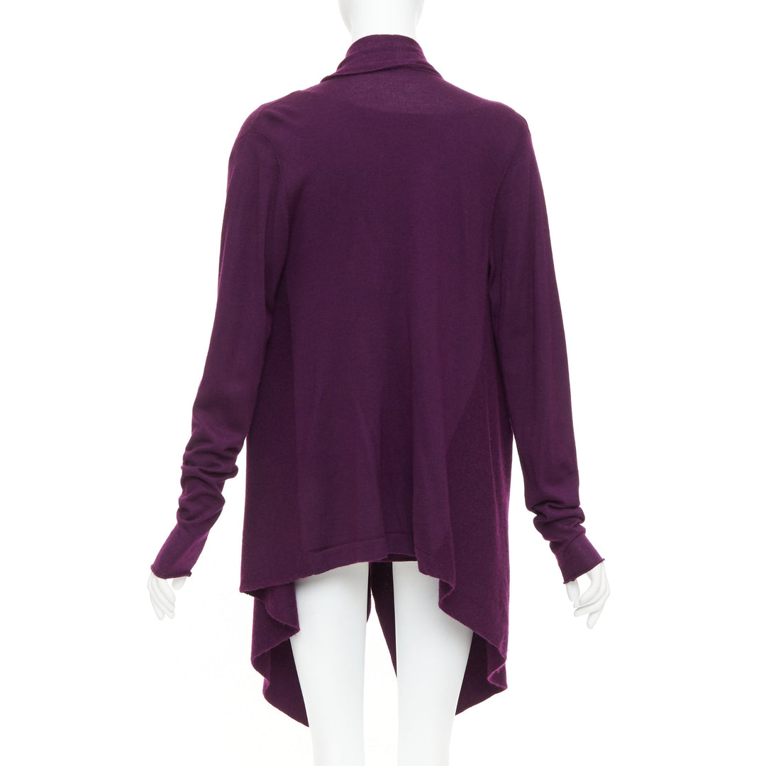 DONNA KARAN maroon purple cashmere wool silk sweater draped cardigan twin set L