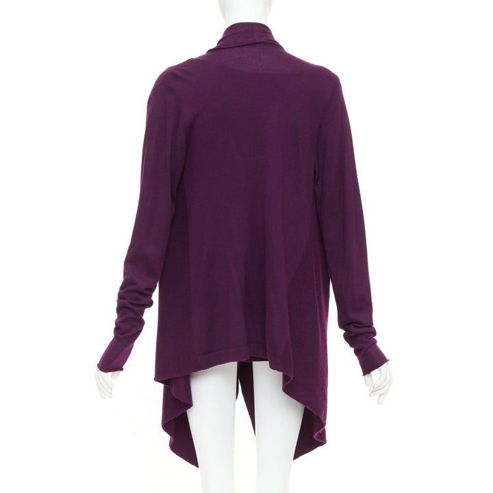 DONNA KARAN maroon purple cashmere wool silk sweater draped cardigan twin set L