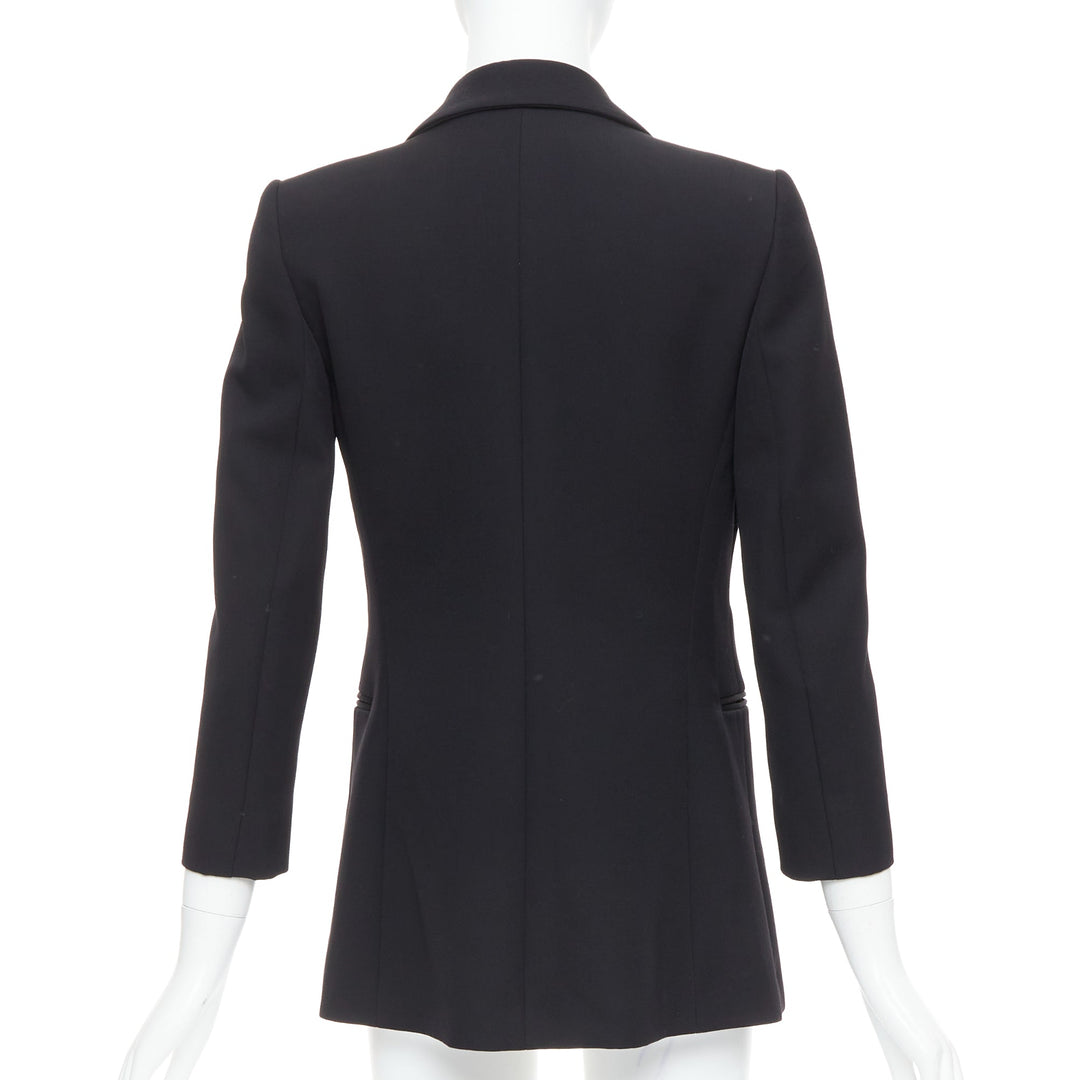 LANVIN Alber Elbaz black wool silk Trompe Loeil pressed peak lapel blazer FR36 S