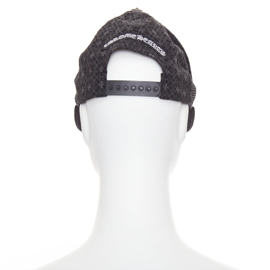 CHROME HEARTS black lambskin leather cemetery cross patch trucker cap 53-60cm