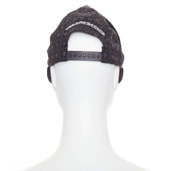 CHROME HEARTS black lambskin leather cemetery cross patch trucker cap 53-60cm