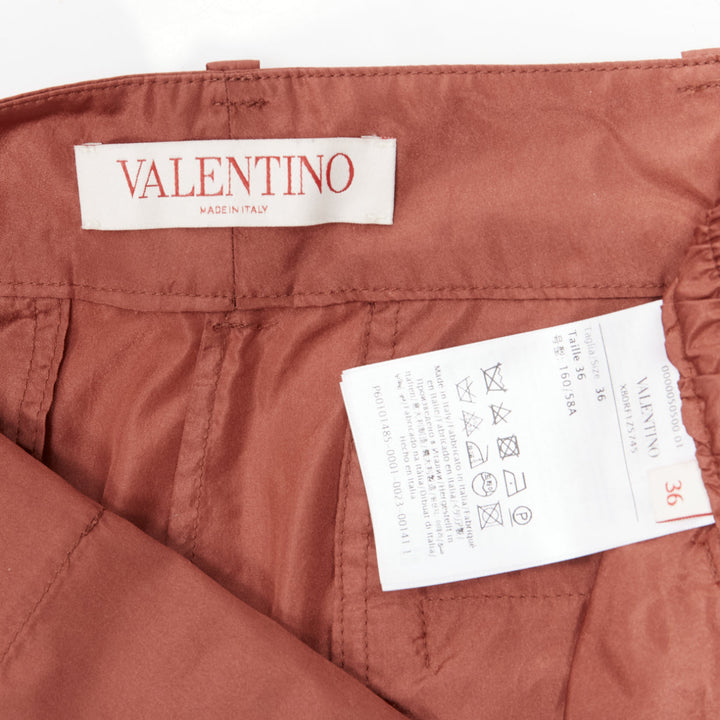 VALENTINO 2021 Piccioli 100% silk brick red high waisted dress shorts IT36 XXS