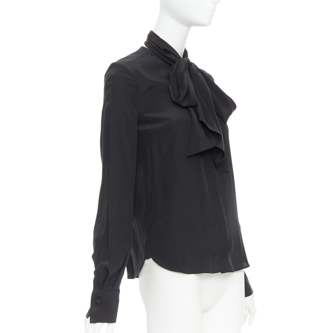 ANOTHER TOMORROW 100% silk black pussybow dress shirt blouse top IT36 XXS