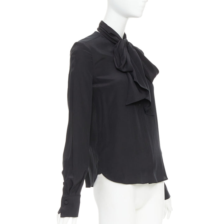 ANOTHER TOMORROW 100% silk black pussybow dress shirt blouse top IT36 XXS